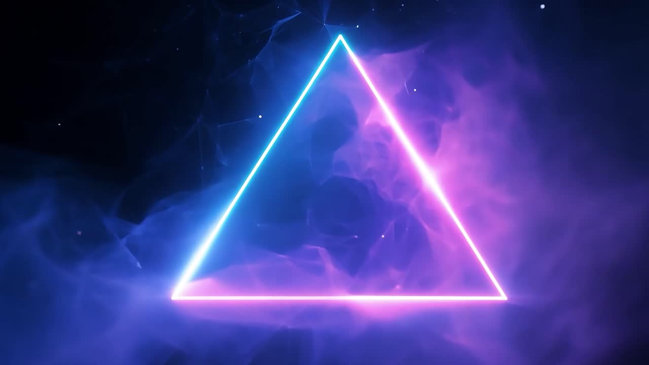 forma de triángulo de neón con fondo de humo