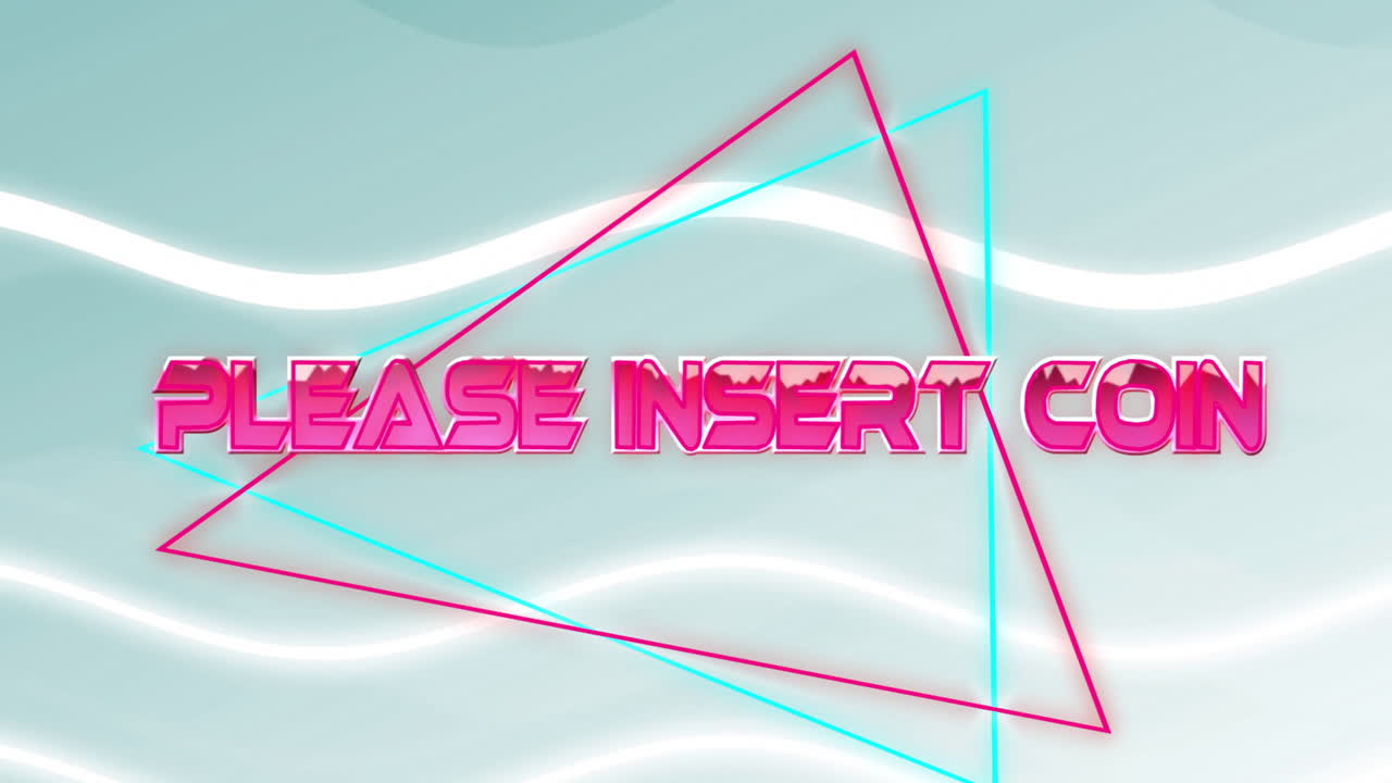 Animation of please insert coin text over neon shapes