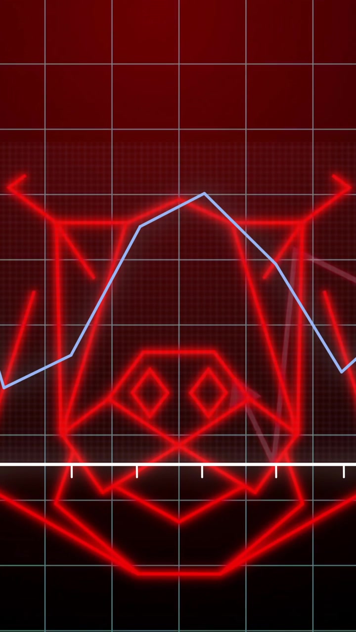 Animation of red bear outline with fluctuating stock graph on grid background