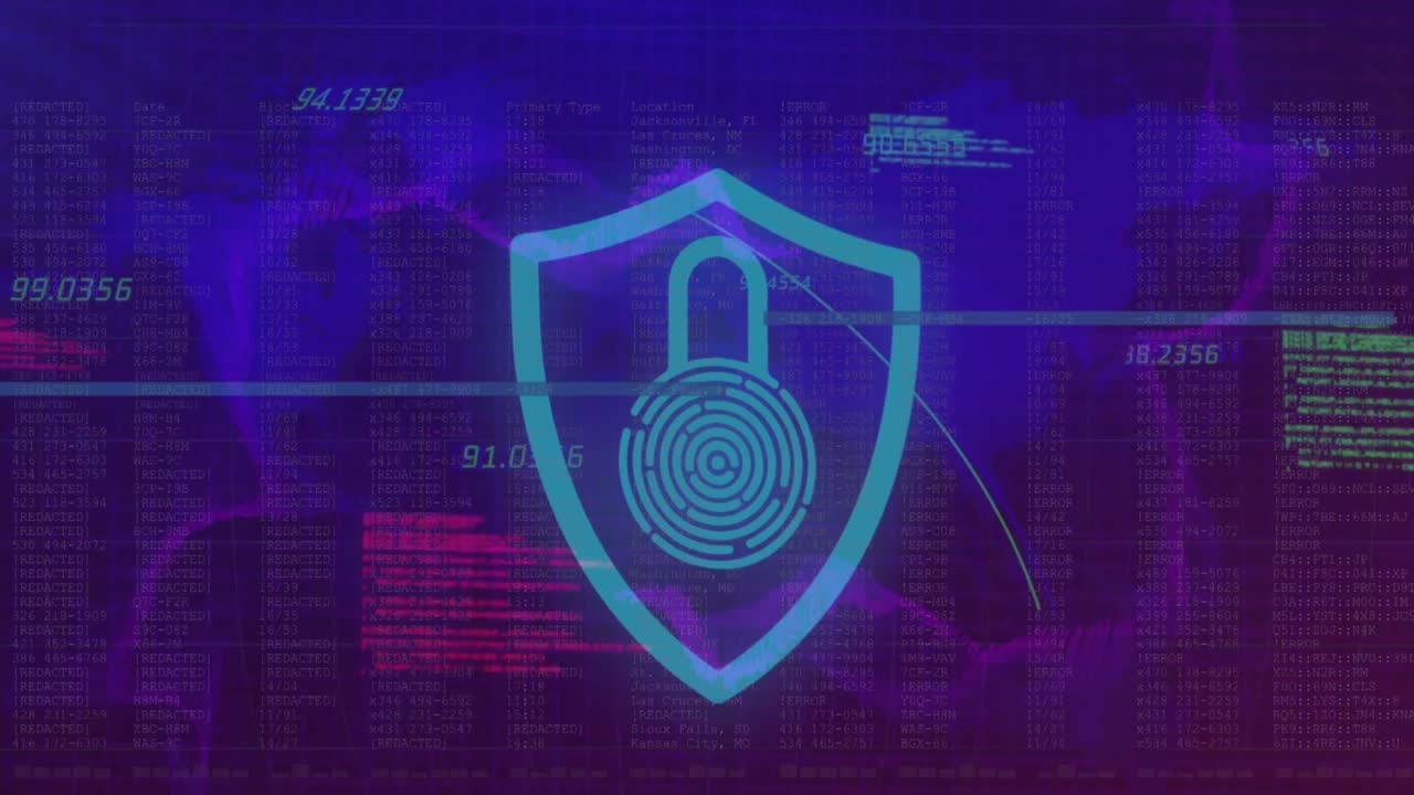 animación del icono del candado de seguridad, onda digital y procesamiento de datos contra el mapa del mundo