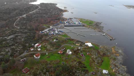 Aerial-dolly-forward-shot-of-empty-marina-and-surroundings