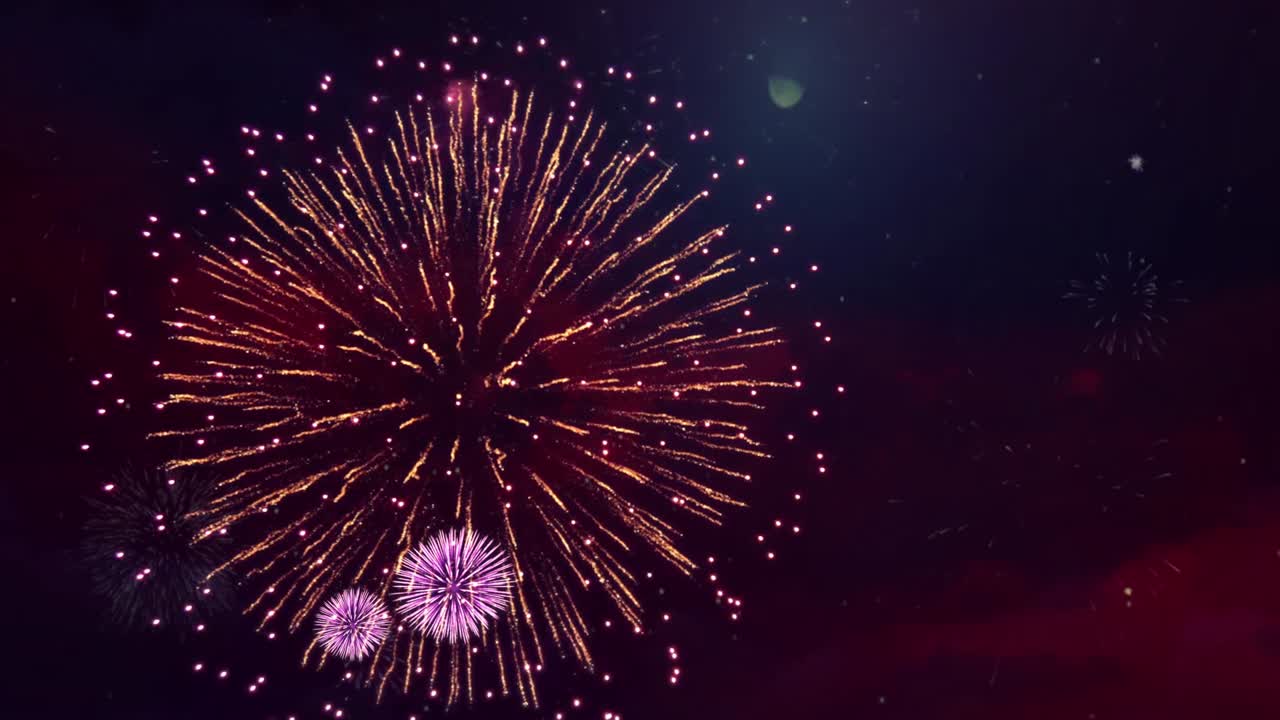 Real Fireworks 4k on Black Background loop Sky on Futuristic Fireworks Festival show