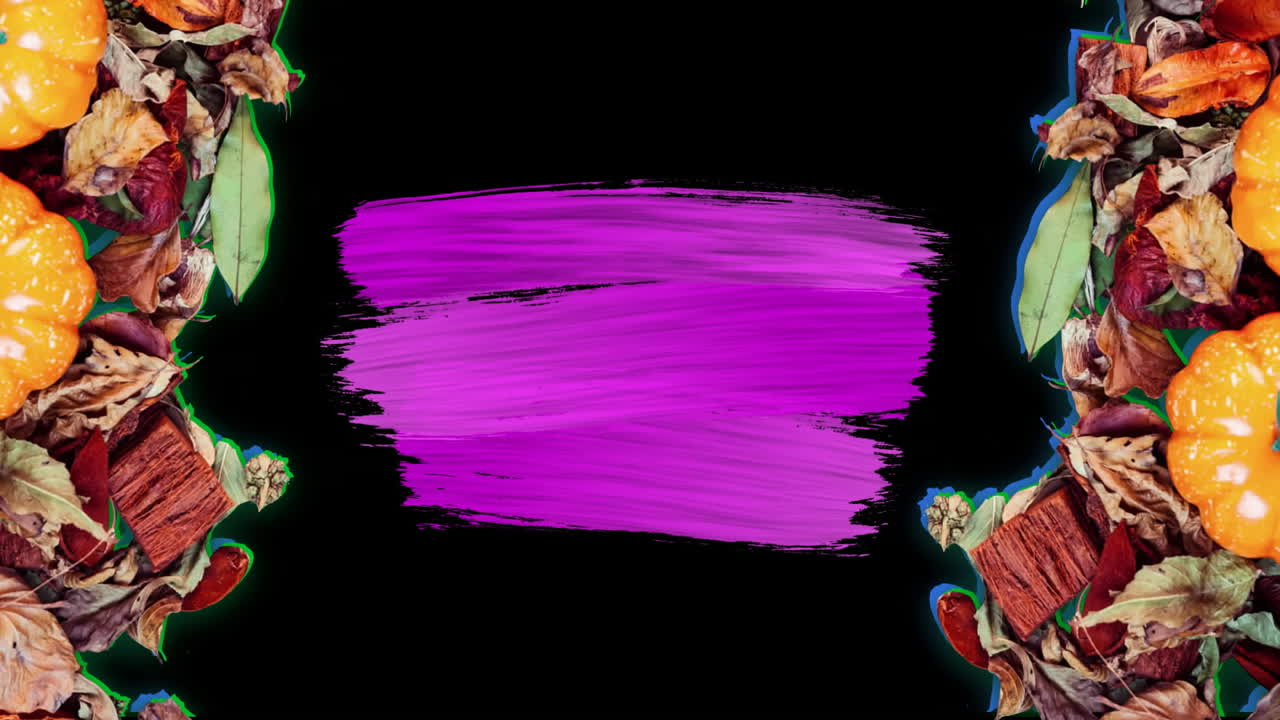 Animation of pumpkins and pink shapes on black background