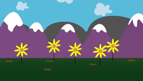 cartoon animation background with flowers and mountain 1