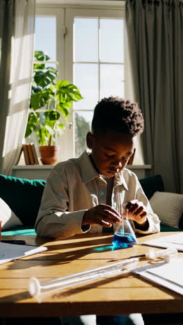 young boy engaged in a science experiment