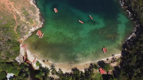 Aerial-drone-shot-directly-above-Tuja-Beach-bay---Aragua-State,-Venezuela,-rocket-shot