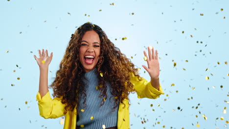 happy woman, dancing and excited with energy