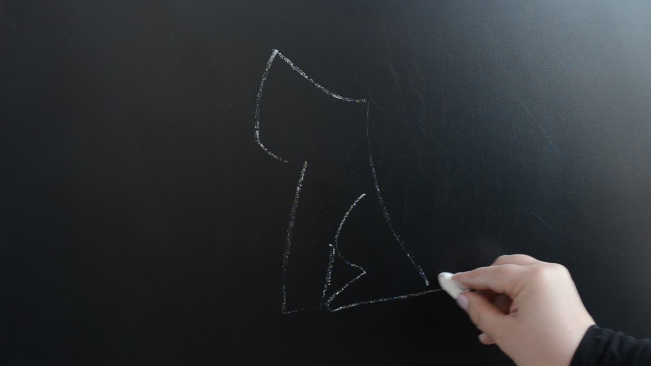 We draw chalk a dog on a board. We write with chalk on a board