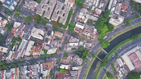 aerial top view of avenue city showing traffic and streets