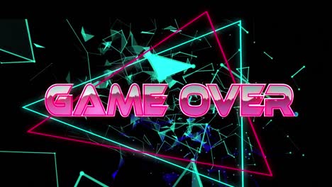 Animation-of-game-over-text-over-colorful-geometrical-shapes-an-connections-on-black-background