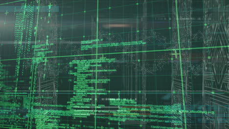 animation of circuit board and data processing over grid