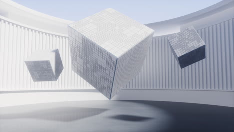 cubos en una habitación redonda, renderización en 3d.