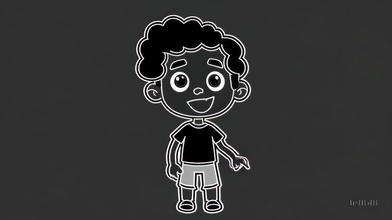 Cartoon boy pointing with a happy expression