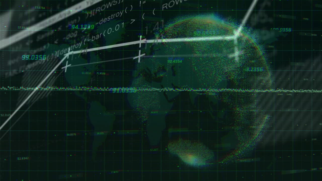Animation of network of connections and data processing over globe