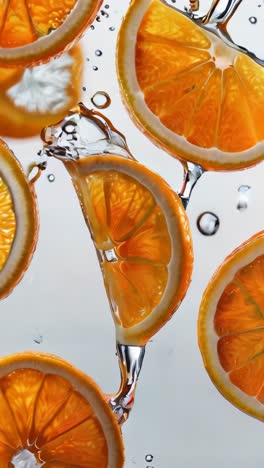 a close up of oranges with water droplets surrounding them
