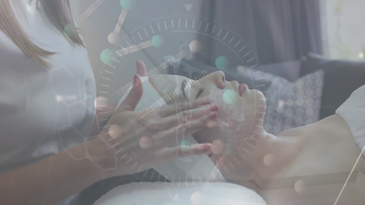 미용실에서 백인 여성에 대한 데이터 처리의 애니메이션