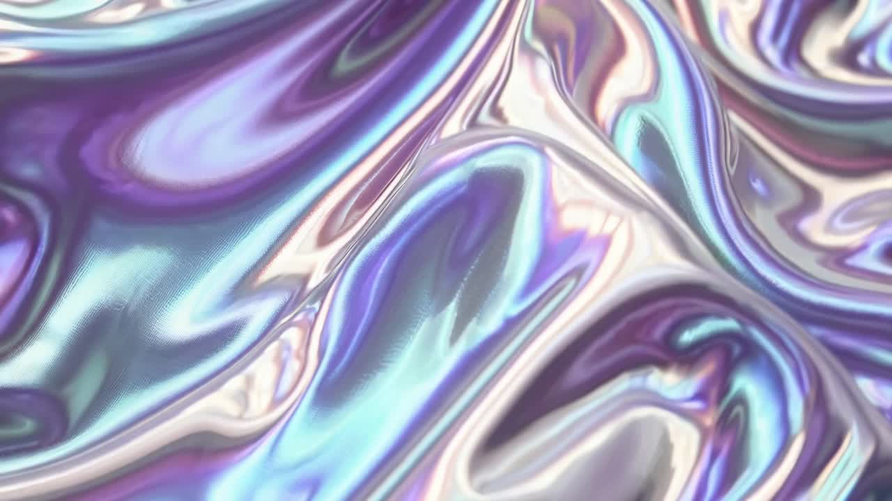 Close-up, top-down angle of iridescent fabric with pastel hues, creating a dreamy, fluid texture