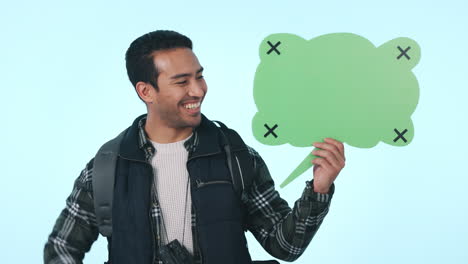 happy asian man, speech bubble
