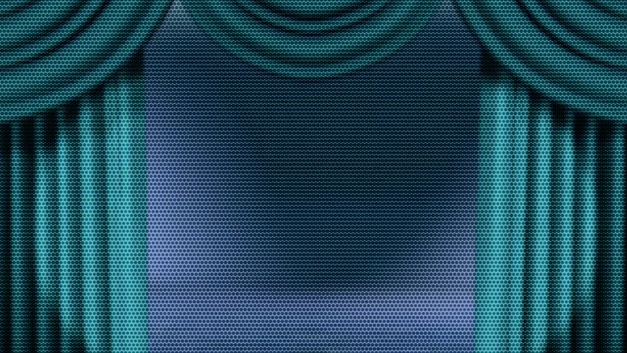 영화관 에서 영화 를 볼 수 있는 커튼 을 열고 있는 애니메이션 동작 배경