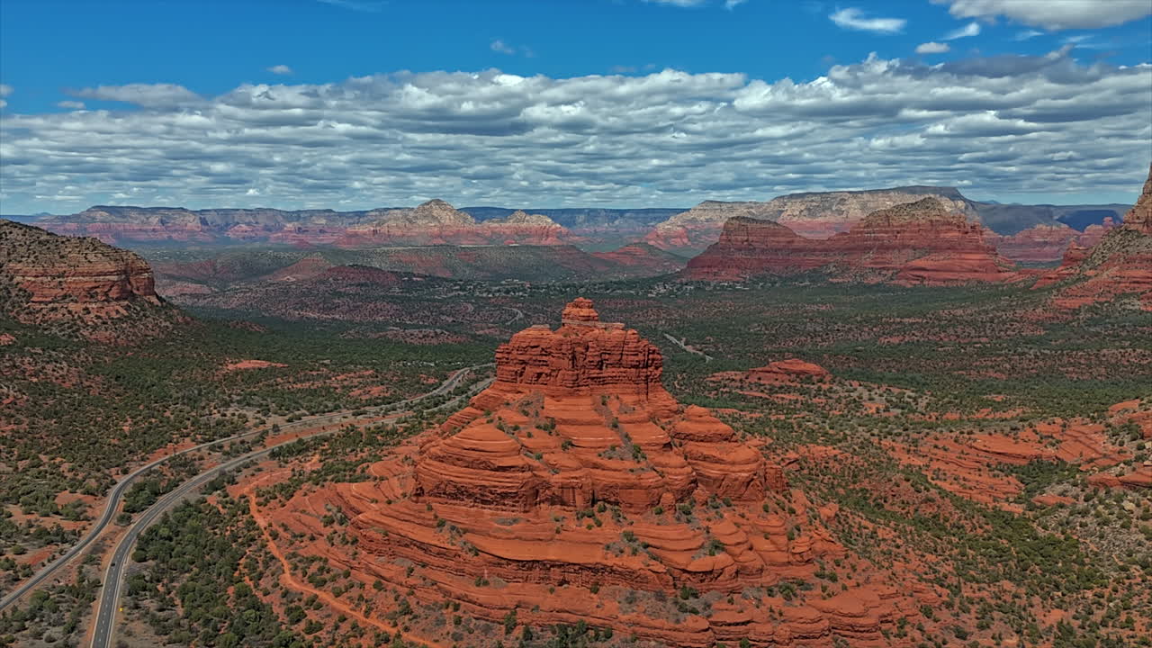 Closeup Of Bell Rock Butte In Sedona, Yavapai, Arizona, USA. - aerial timelapse shot