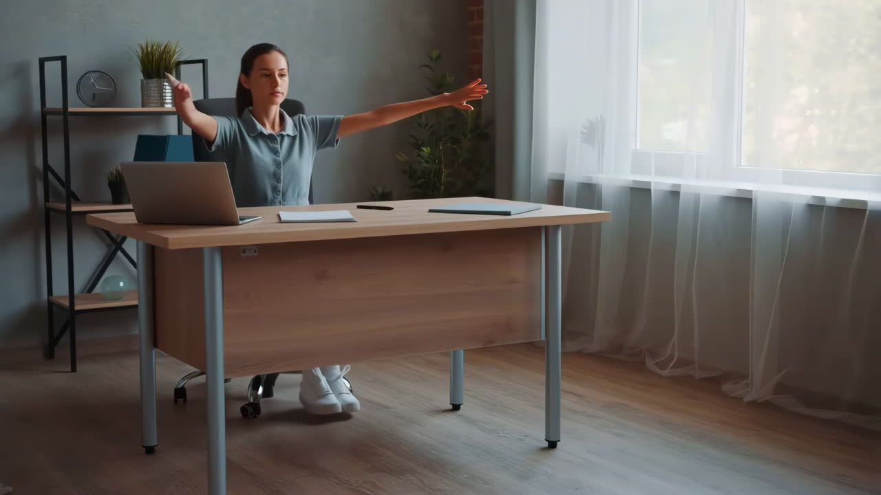 Woman Stretching at Office Desk