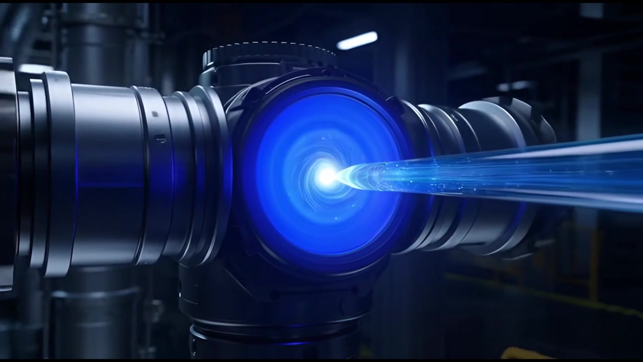 Futuristic Energy Core Processing Blue Light Beam