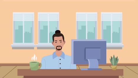 young businessman working in desktop