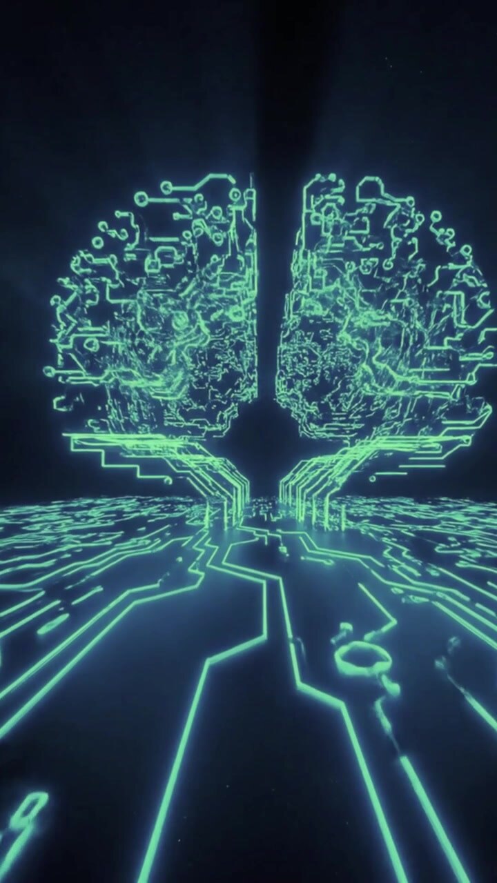 Digital Brain Concept with Glowing Circuitry and Data Flow