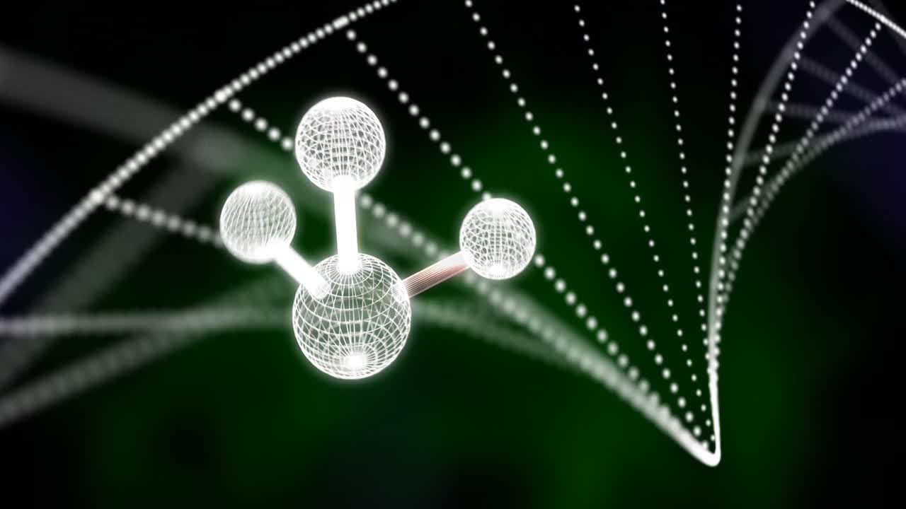 검은 바탕에 dna 줄에 대한 분자의 애니메이션