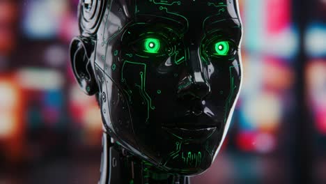 futuristic humanoid robot with glowing green circuitry provides a glimpse into advanced technology, showcasing intricate designs and a captivating, lifelike appearance