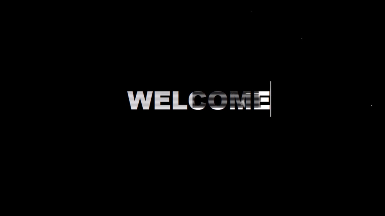 Animated Welcome Text with Glitch Effects on Black Background