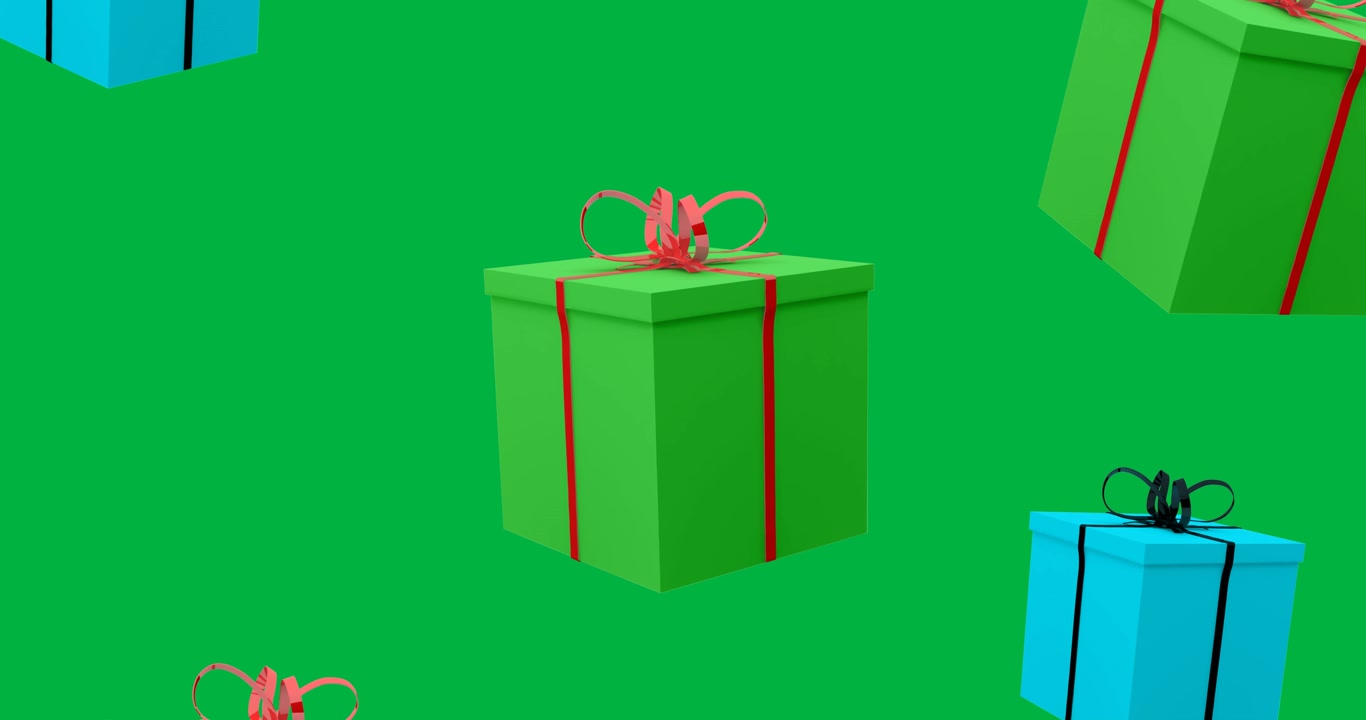 Digital animation of multiple gifts icons falling against black background