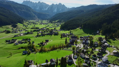 beatiful aerial landscape of gosau municipality in upper austria, europe