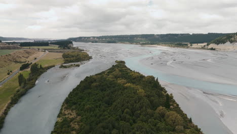 aerial view of the rakaia river in new zealand