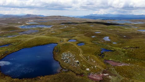 Beautiful-Scenery-At-The-Water-Reserves-Of-Lagunas-de-Alto-Peru-In-Cajamarca-Peru---aerial-shot