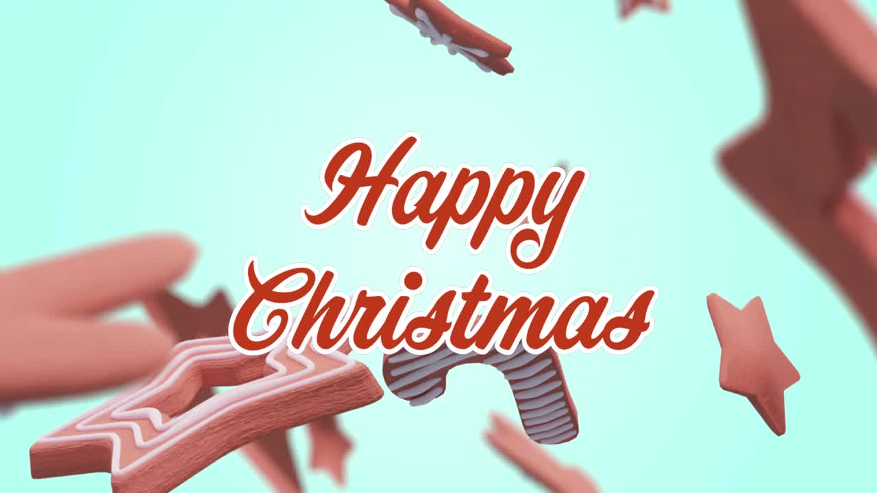 생강 이 해피 크리스마스 텍스트 위에 떨어지는 애니메이션.