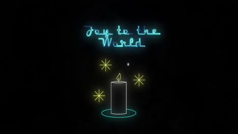 animation of joy to the world text with candle on black background