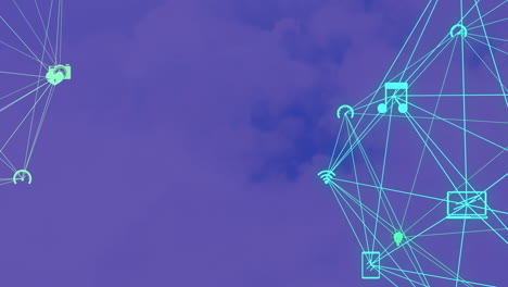 animation of network of connections with icons on blue background