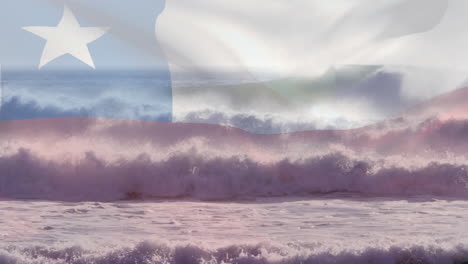 animation of flag of chile blowing over waves in sea