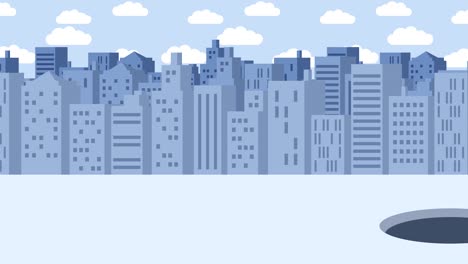 mujer de negocios caer en el agujero. fondo de los edificios. concepto de riesgo. ilustración de bucle en estilo plano.