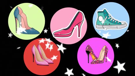 Animación-De-Iconos-De-Zapatos-Sobre-Fondo-Negro