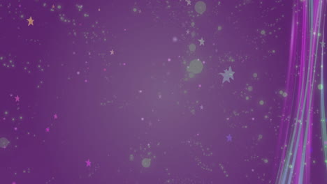 estrellas y chispas de animación sobre fondo púrpura