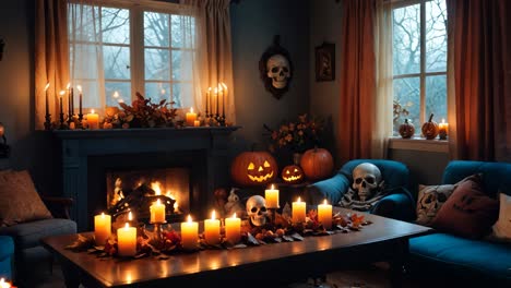 decoración de la sala de estar de halloween espeluznante