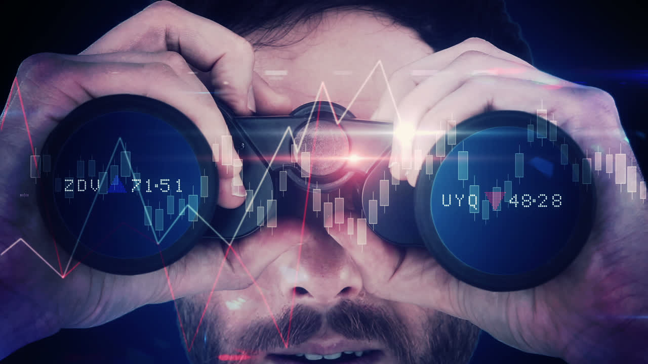 쌍안경을 통해 보는 남자