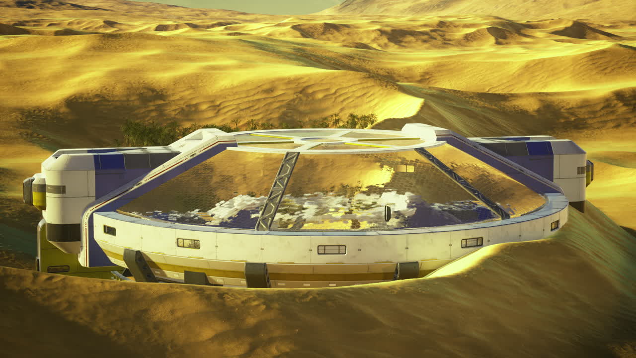 Laboratory structure situated on an extraterrestrial landscape