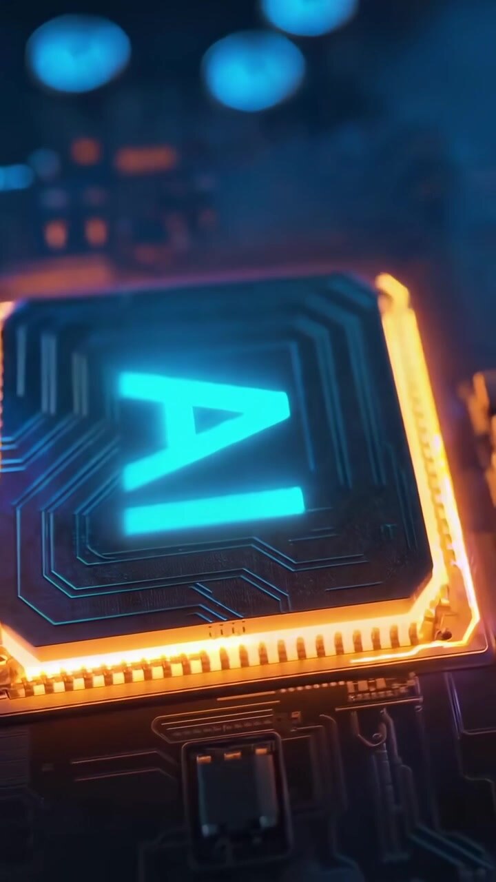 Futuristisk kunstig intelligens-chip med glødende lys
