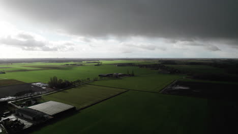 aerial view of dutch farmland on a cloudy day