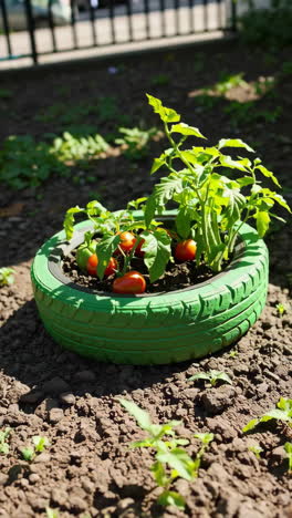 recycled tire tomato planter