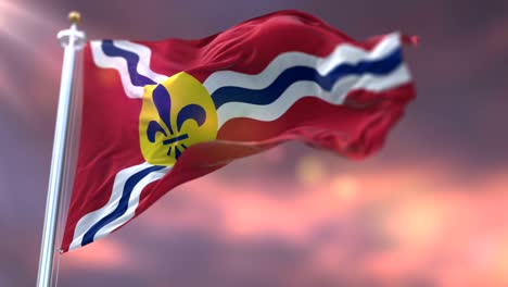 bandera de san luis al atardecer, ciudad de missouri, estados unidos de américa - bucle