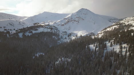 avalanche terrain berthoud pass winter park scenic landscape view aerial drone backcountry ski snowboard berthod jones afternoon colorado rocky mountains peaks forest forward pan up reveal motion